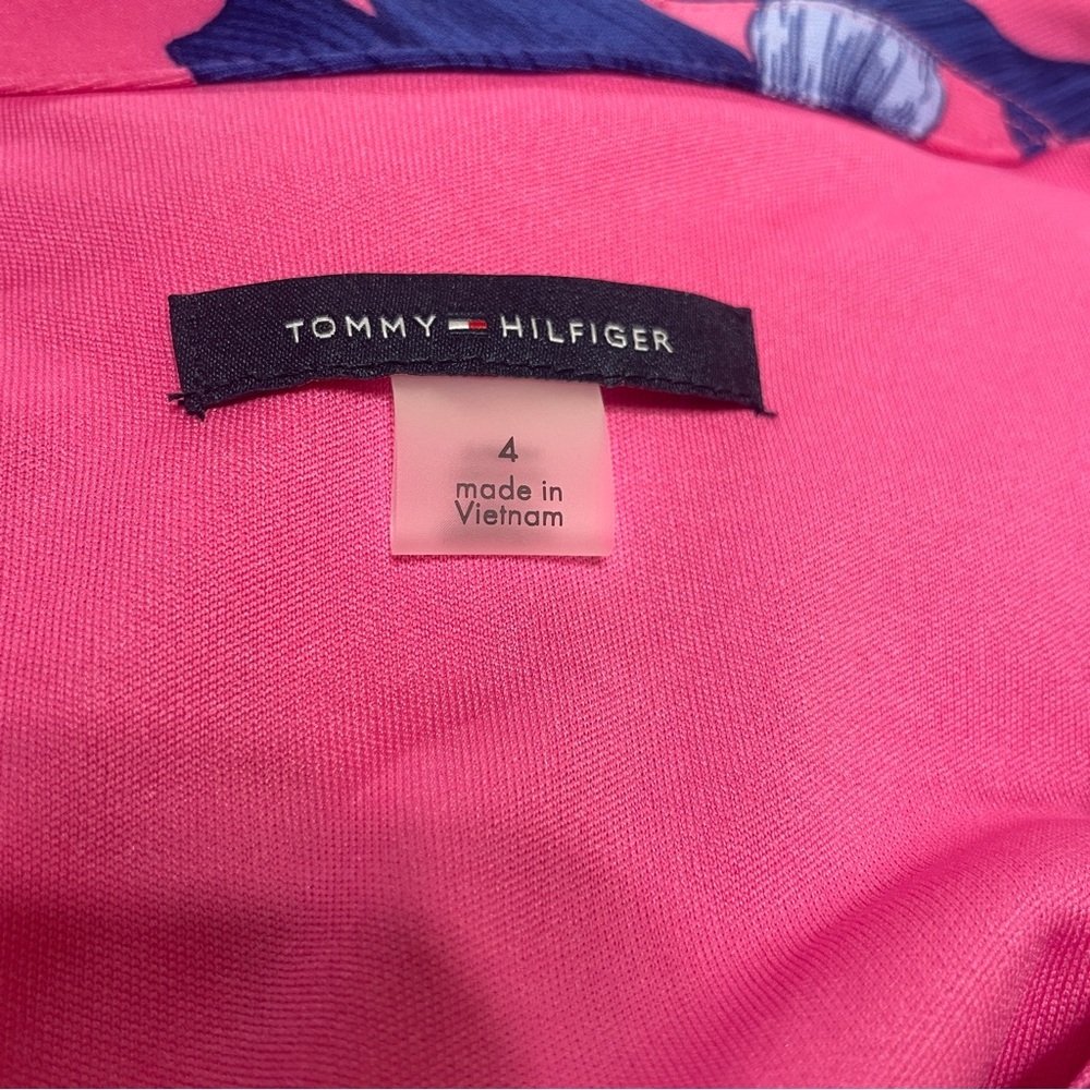 NWT Tommy Hilfiger Sleevless Dress Palm Tree Leaves Pink and Blue Midi Size 4 - Picture 13 of 14